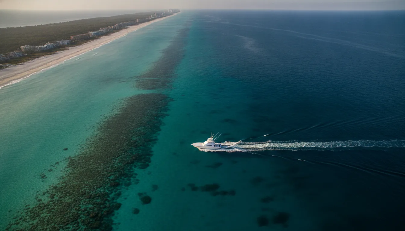 Deep blue offshore water along the Gulf Stream edge beyond the reef line off Pompano Beach, Florida