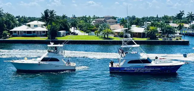 Don't Panic sportfishing yacht docked in Pompano Beach ready for a charter